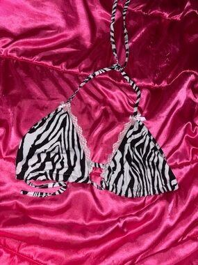 Zebra Print Triangle Bralette - Black & White